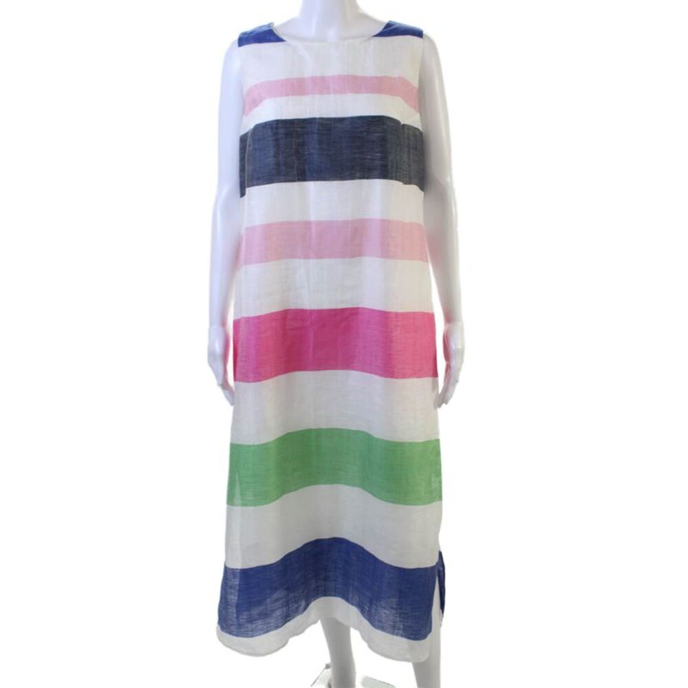 Vilagallo Womens Shift Sundress Blue Striped Sleeveless Linen Size 40